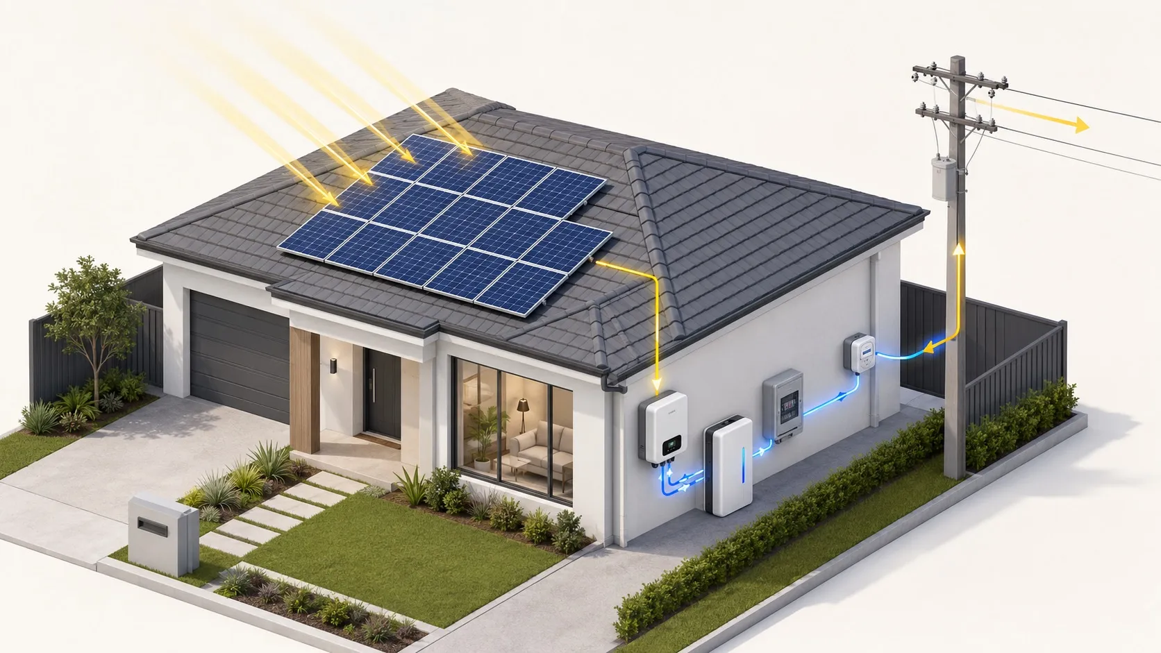 Isometric home solar system diagram