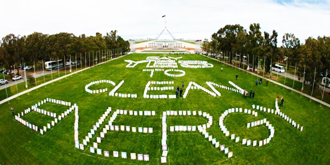 say yes to clean energy on lawn of Federal Parliament